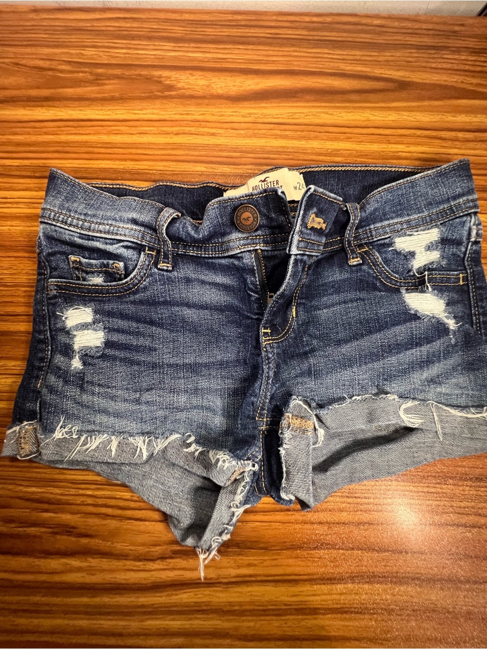 Hollister Dark Blue Distressed Denim Cutoff Shorts